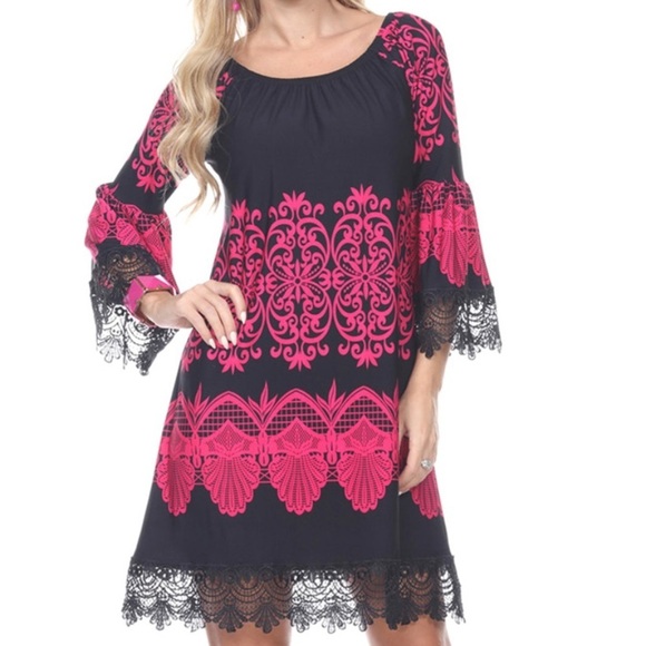 NWT White Mark Black and Fuchsia Lace Trimmed Shift‎ Dress Sz M - Picture 2 of 16